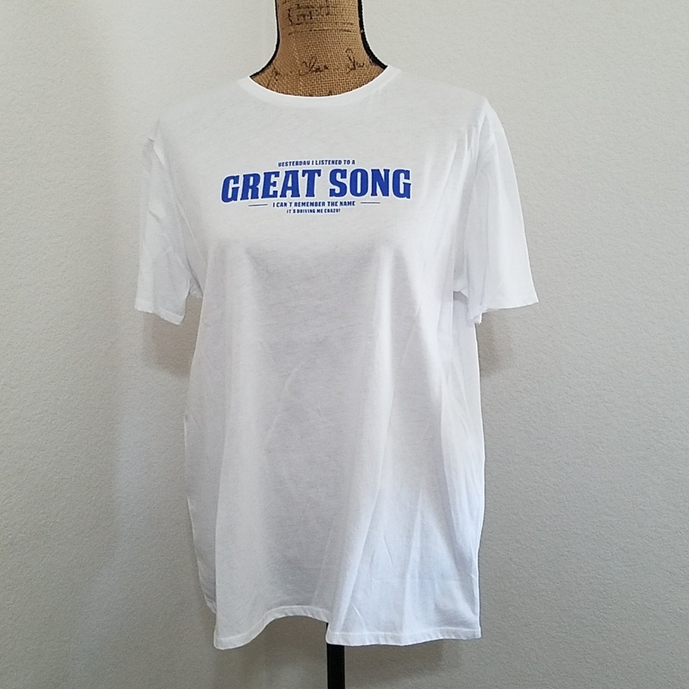 ZARA 'Yesterday I listened to a Great Song...' graphic print tee Lg. pop culture - Picture 6 of 7